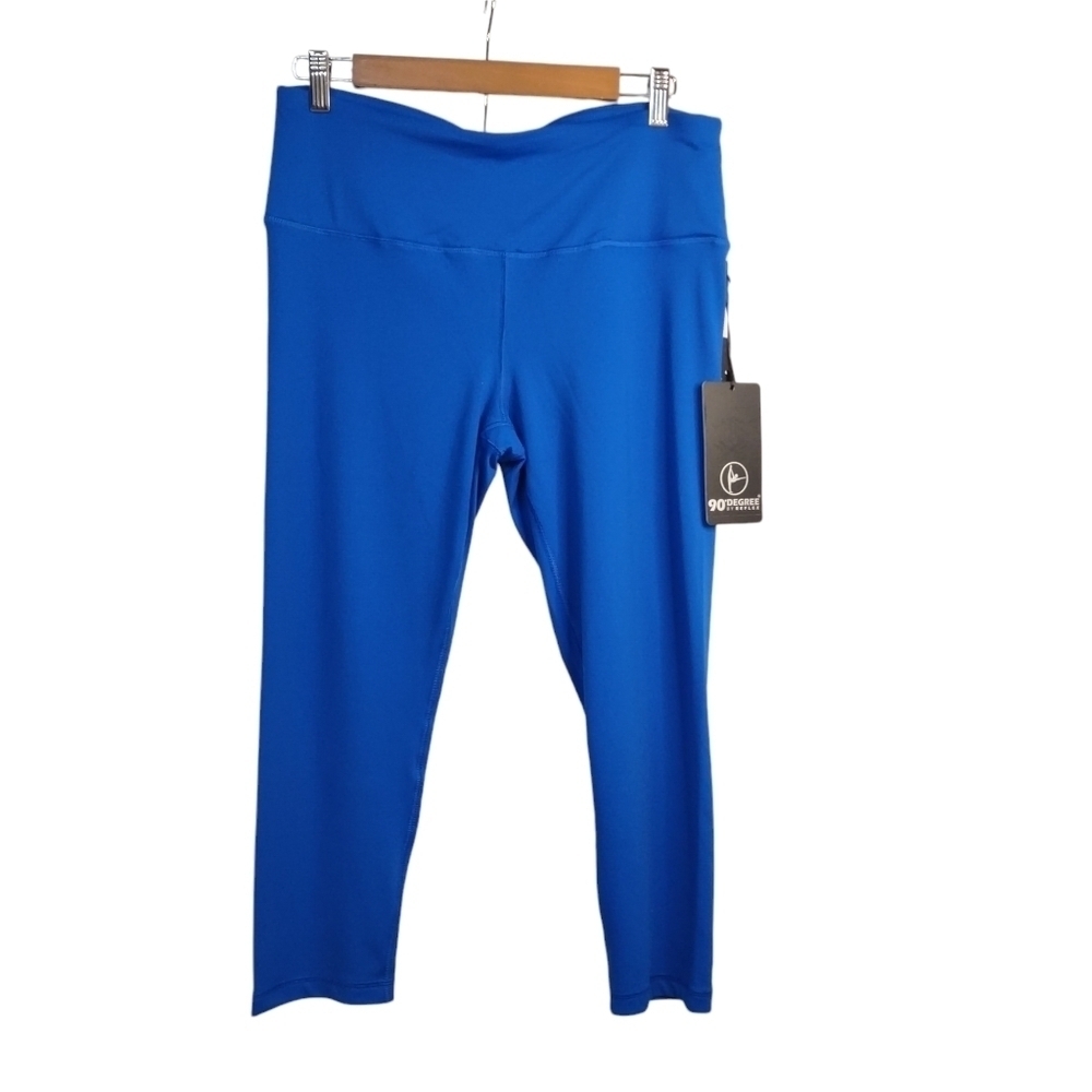 90 Degree Leggings Women's Blue High Waisted Cropped Leggings Size XL NWT
